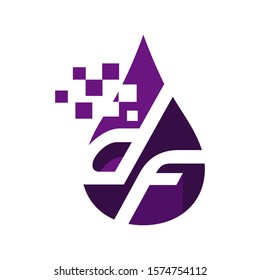 initial D F Letter logo design with digitalsign and droplet vector graphic concept