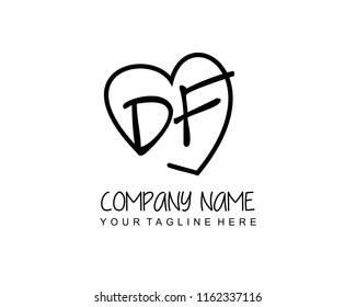 Initial D F with love logo template vector