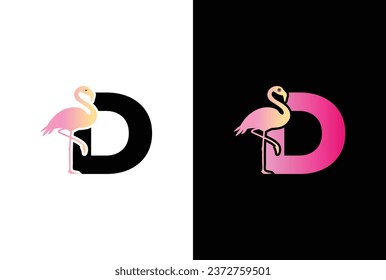 Initial D Flamingo bird logo. Flamingo bird icon with letter D Logo design vector template.