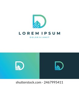 Inicial D con diseño de logotipo de la casa futurista ilustración de Plantilla de iconos