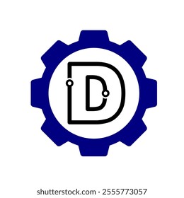 Initial D Gear mechanic technology vector logo template. Letter D modern logo clip art suitable for mechanic bussiness. black blue gear symbol