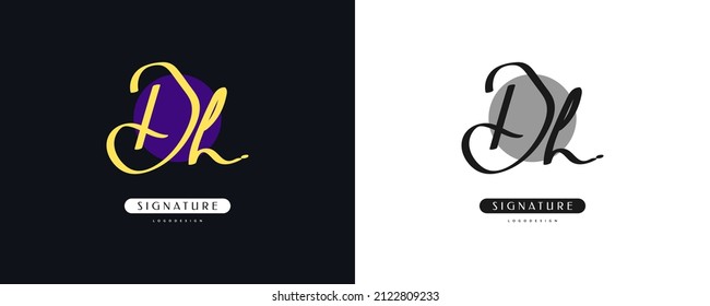 Initial D and H Logo Design with Elegant and Minimalist Gold Handwriting Style. DH Signature Logo or Symbol for Wedding, Fashion, Jewelry, Boutique, and Business Identity