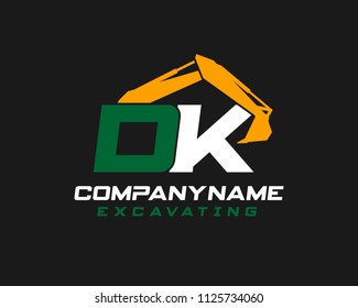 Initial D K excavator logo concept vector with arm excavator template vector.