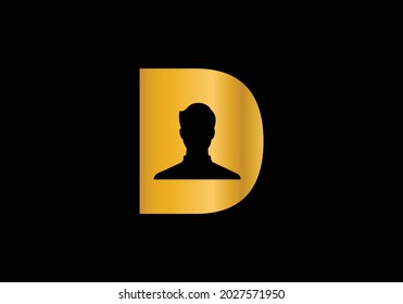 Initial D Letter alphabet with male avatar golden colour. Lifting vector logo design. and company identity