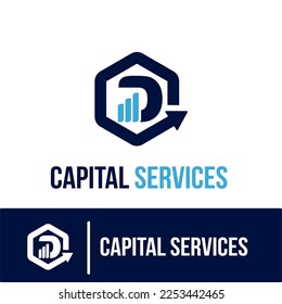 Initial D Letter with Bar Chart and Up Growing Arrow for Finance, Capital Business Services Logo Idea Template