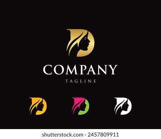 Initial D letter beauty face logo icon design vector template.