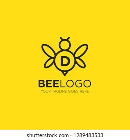 initial d letter bee logo vector illustration design template