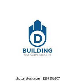 initial d letter building logo vector illustration design template
