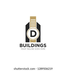initial d letter building logo vector illustration design template