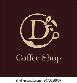 Initial D letter with Coffee Cup, Coffee Bean, Liquid for Coffee Shop, Restaurant, Cafe, Beverage Business Simple and modern Logo Template Idea