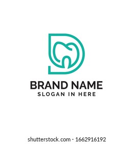 Initial D letter with Dental icon shaped inside vector logo design illustration