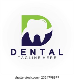 Initial D letter with Dental icon shaped inside vector logo design illustration suitable for dental health, clinic dentist, dental care.