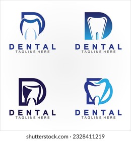 Letra D inicial con icono dental en forma de imagen dentro del logotipo vectorial de diseño adecuado para la salud dental, dentista clínico, atención dental.