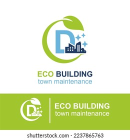 Initial D Letter Eco Building Town Maintenance Building Exterior Company Logo Design Idea Template. Home and Building Cleaning Service