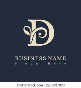 Initial D Letter with Flourish for Luxury Boutique, Hotel, Fashion Business Logo Idea Template