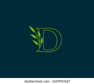 Initial D letter with green leaves logo