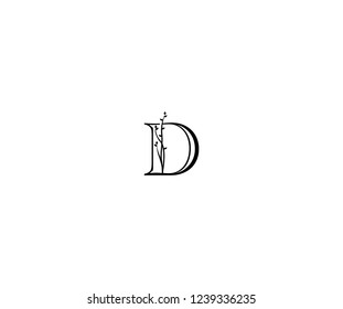 Initial D Letter Linear Linked Monogram Floral Ornate Monogram Logotype