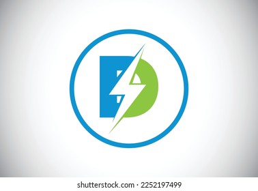 Diseño inicial del logotipo de la letra D con perno de brillo. Vector de la letra del tornillo eléctrico 