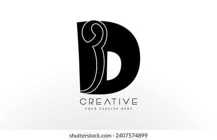 Initial D Letter Logo Design and Cutted Serif Font.
