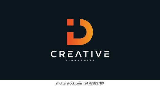 Diseño inicial del logotipo de la letra D con concepto creativo. Vector Premium