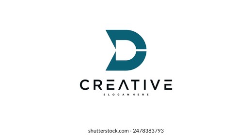 Diseño inicial del logotipo de la letra D con concepto creativo. Vector Premium