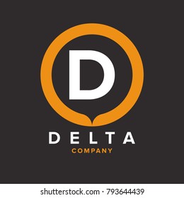 Initial D letter logo design vector template  with yellow circle