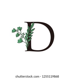 Initial D letter logo with Green Flower design 
