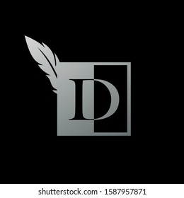 Initial  D Letter Logo icon Square  Feather. Vintage design concept  geometric square  feather element and outline letter logo icon for corporate, lawyer, notary, firm and more brand identity.