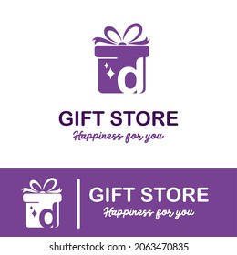 
Initial d Letter on Gift Box for Simple Modern Gift Store Retail Business Logo. Present, Surprise toys anniversary shop Logo Design Template