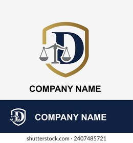 Initial D Letter with scales attorney for justice law logo idea