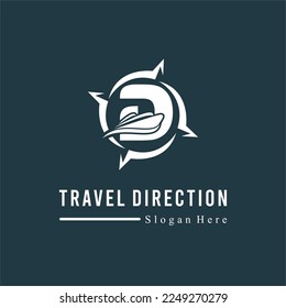 Initial D Letter with Ship Marine and Compass Icon for Travel Guide Navigation Business Logo Idea Template