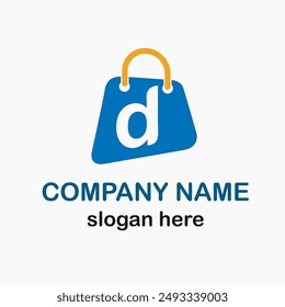 Letra inicial d con el icono del bolso de compras para la tienda en línea, Plantilla del Vector de la idea del logotipo de la tienda en línea