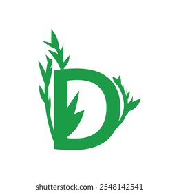  Letra D inicial Un diseño de logotipo de empresa verde simple que presenta hojas y símbolos de crecimiento para representar la naturaleza, la ecología, el éxito y el progreso