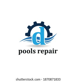 Initial d letter for swimming pools and aquatic venue repairing, setting and service company logo template