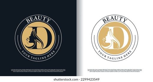 initial d logo design with beauty women icon and creative concept premium vector