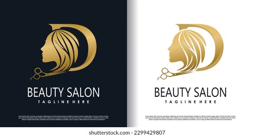initial d logo design with hair cut icon and creative concept premium vector