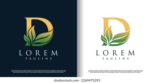 initial d logo design template with leaf icon and creative concept premium vector