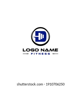initial D logo for fitness with dumbbells inside