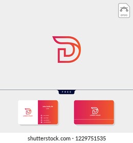 initial D logo template for technology, dental, business corporate vector illustration, business card design template include