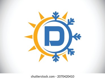Initial D monogram alphabet with abstract sun and snow. Air conditioner logo sign symbol. Hot and cold symbol. Modern vector logo for conditioning business and company identity