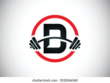 Initial D monogram alphabet with a barbell. Lifting vector logo design. Modern vector logo for bodybuilding, gym, fitness club, business, and company identity