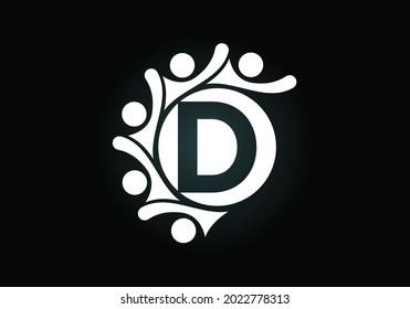 Initial D monogram alphabet with connecting people. Team, cooperation logo sign symbol. Font emblem. Logo for corporate business collaboration and great work