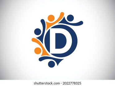 Initial D monogram alphabet with connecting people. Team, cooperation logo sign symbol. Font emblem. Logo for corporate business collaboration and great work