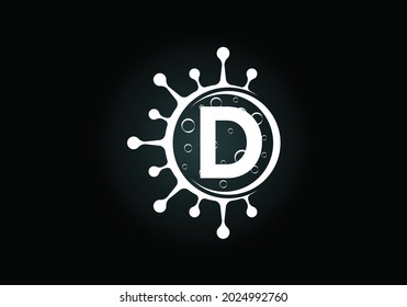 Initial D monogram alphabet with Coronavirus cells. Lab logo sign symbol design vector Illustration. Font emblem. Corona virus (Covid-19). Stop Coronavirus