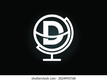 Initial D monogram alphabet with earth globe emblem. Globe logo design vector template. Font emblem. Logo for communication business  and company identity