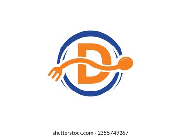 Initial D monogram alphabet with a fork, spoon, logo. Café Icon, Restaurant, Cooking Business Vector