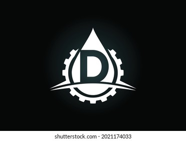 Initial D monogram alphabet with gear swoosh and oil. Oil and gas logo concept. Font emblem. Modern vector logo for petroleum business and company identity