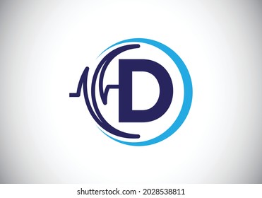 Initial D monogram alphabet with health Pulse. Heartbeat logo icon design vector. Font emblem. Logo for medical or health business, and company identity