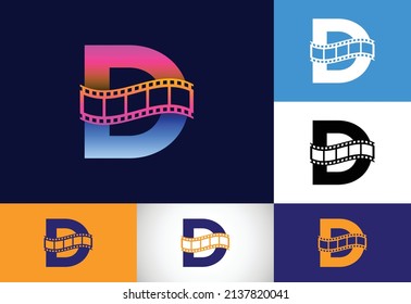 Initial D monogram alphabet incorporated with film reel. Video and movie logo concept. Font emblem. Logo for the entertainment business and company identity