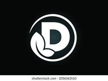 Initial D monogram alphabet with leaf. Eco-friendly logo concept. Font emblem. Modern vector logo for ecological business and company identity